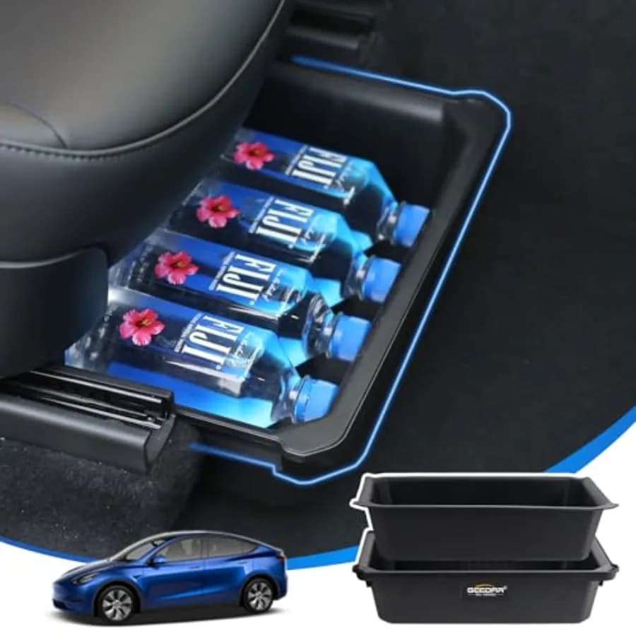 Under Seat Storage Box Organizer for Tesla Model Y 1 pack,Upgraded ABS + TPE Double Layer Hidden Storage Box, Washable Undersea