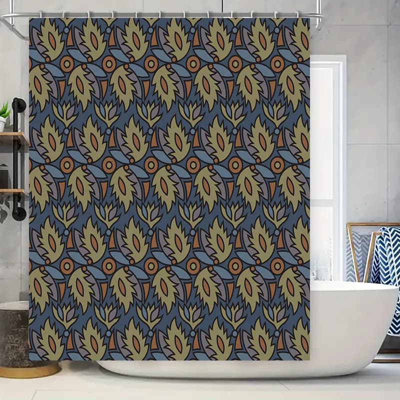 Tenda da doccia moderna con motivo a foglie, decorazione da bagno resistente all'acqua, 180 x 72 pollici
