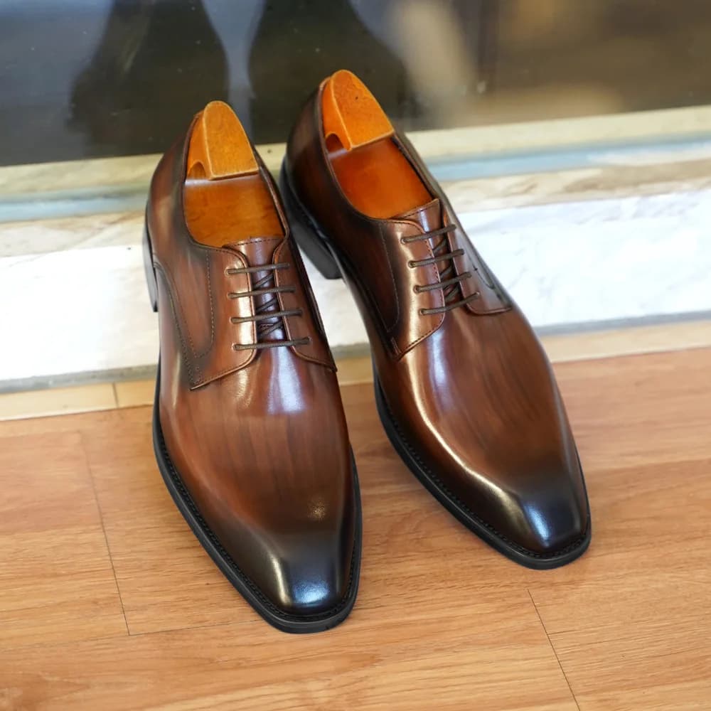 Scarpe casual da lavoro da uomo Derby in pelle con punta quadrata in legno invecchiato Comodo abbigliamento da ufficio Scarpe eleganti formali Calzature