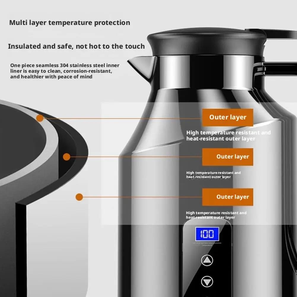 Universal 12V car electric kettle with heating and insulation, 1.5L / 1.2L stainless steel thermal cup for truck