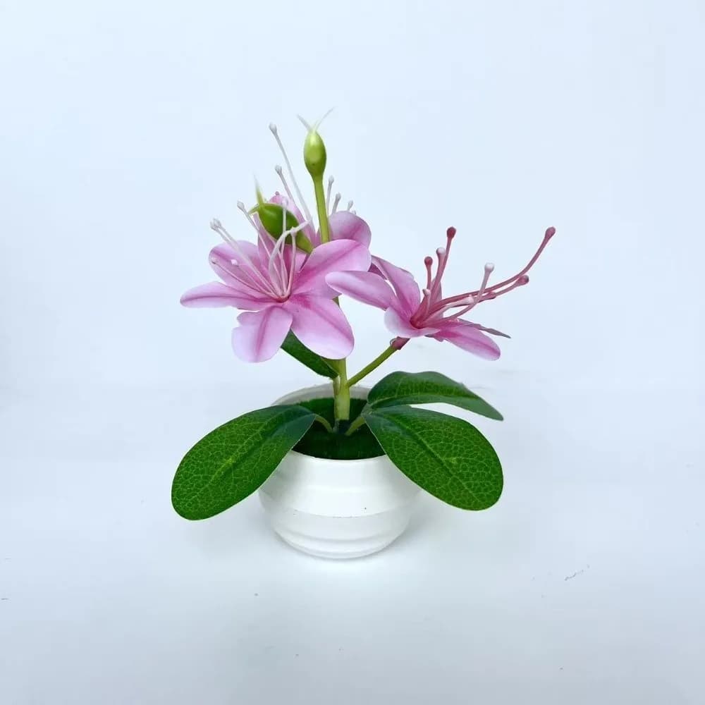 3 Flowers Artificial Jasmine Potted Plant Small Multi-Bloom Artificial Faux Plants Plastic with White Pot Fake Flower Bonsai