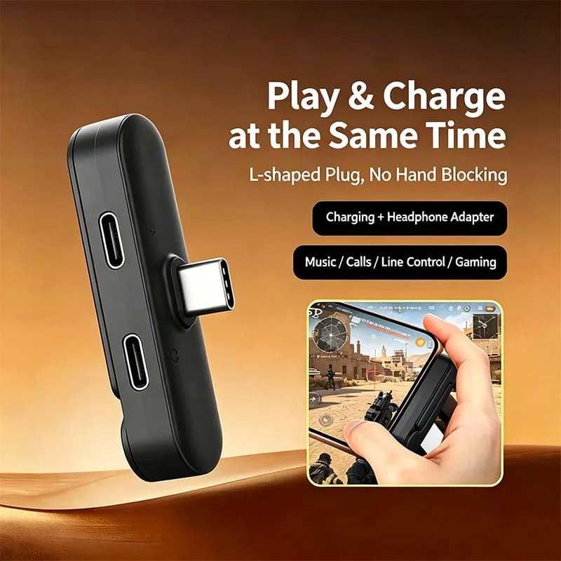 3-in-1 Type-C Adapter With Foldable Phone Stand, Support Wired Headphone Audio & Fast Charging For Mobile Phone Tablet