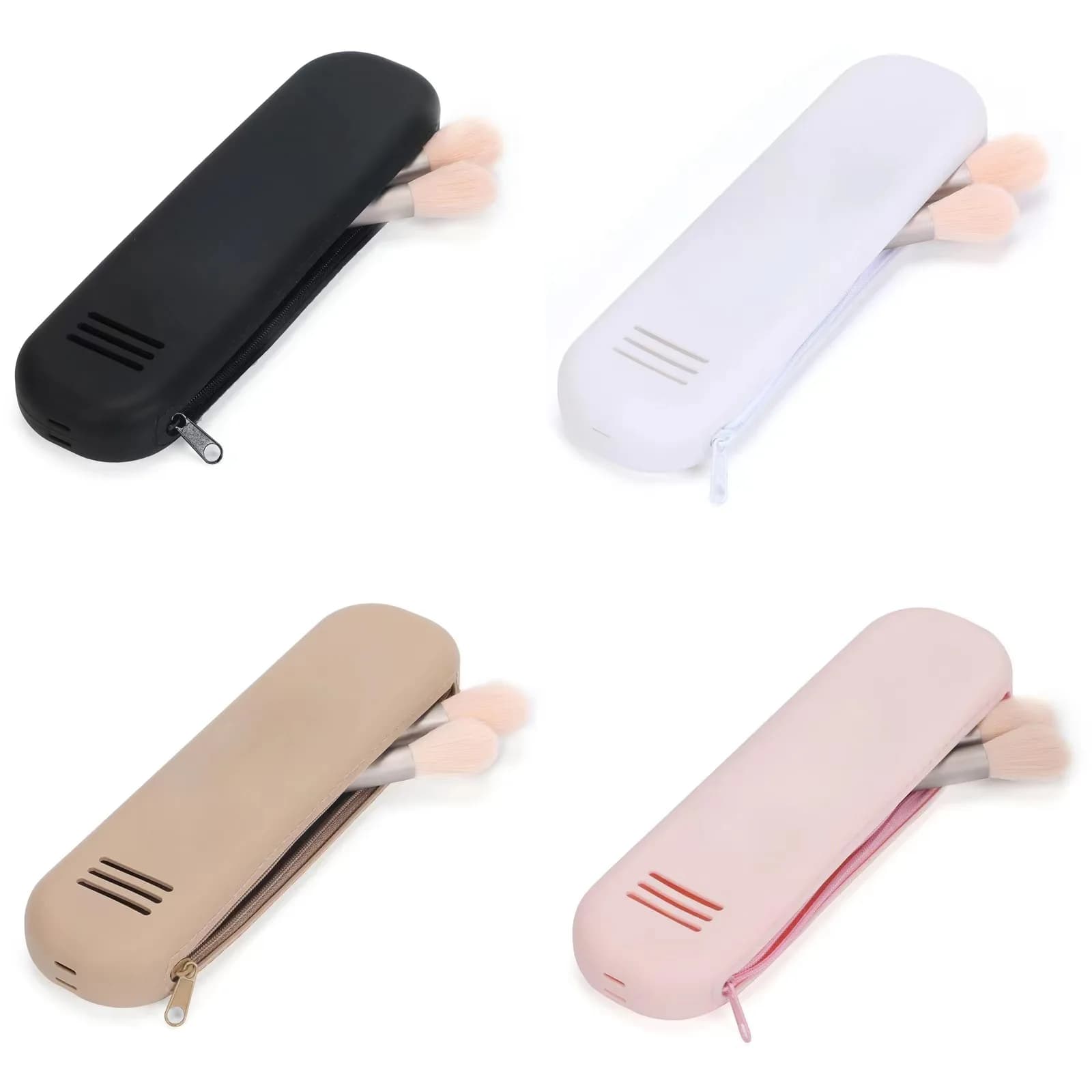Fashion Style Makeup Brushes Ins Silicone Material With Waterproof Powder-proof Zipper Portable Pure Color For Home or Travel