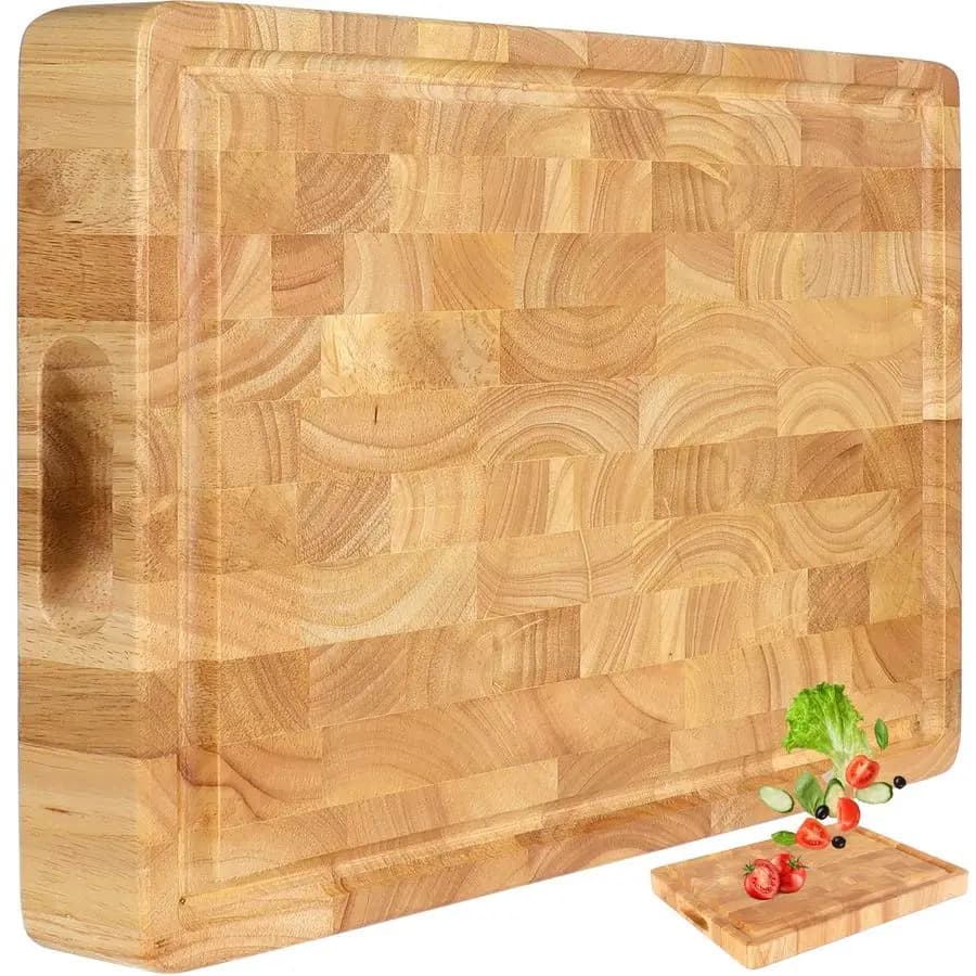 Tagliere in legno massello a grana longitudinale 17x13x1.5 pollici, reversibile, multiuso, con scanalatura per succhi, porta cracker e I