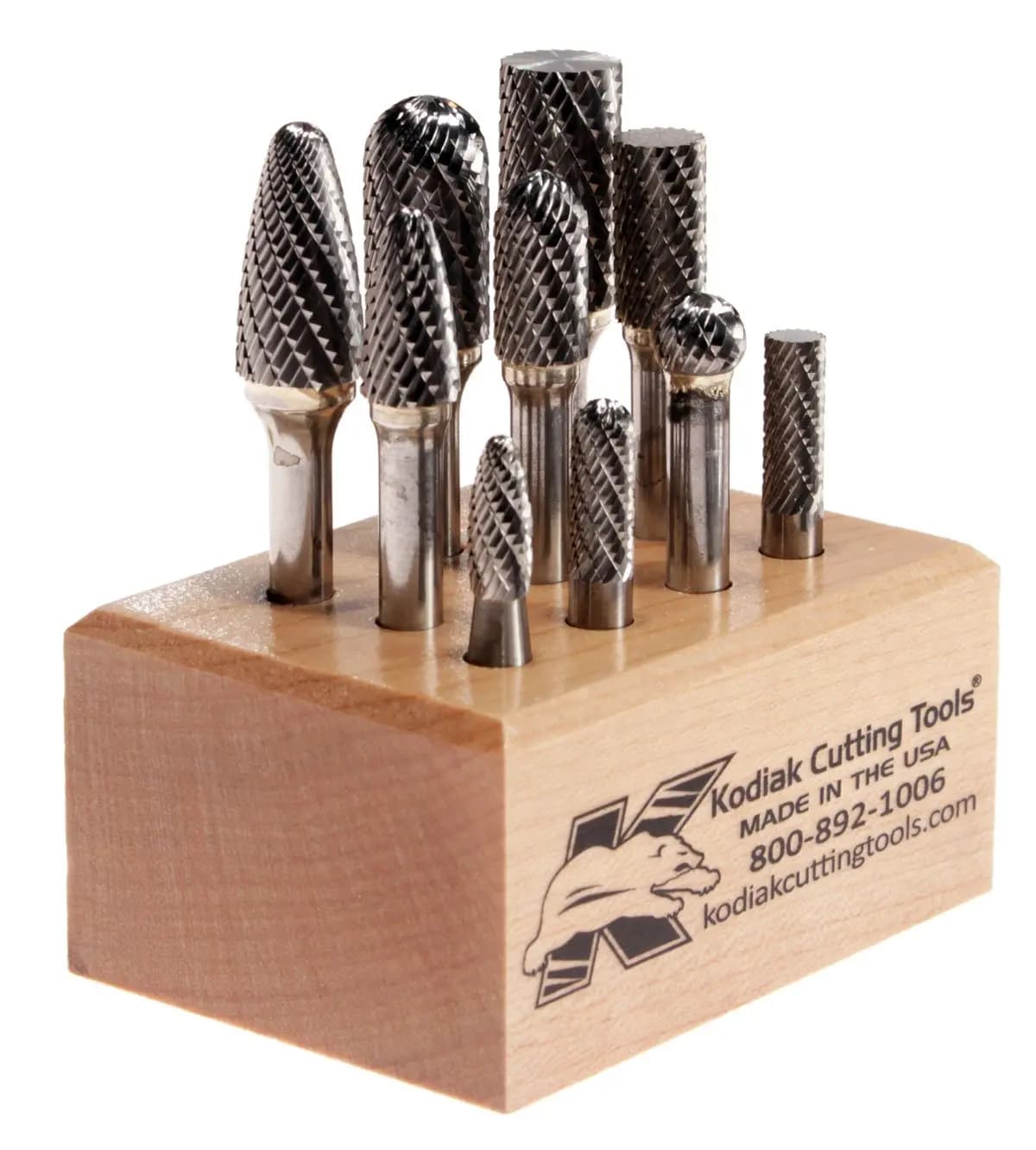 Tungsten carbide cutter set manufactured in the USA, 10 assorted pieces with 1/4 inch stem for precision cutting tools