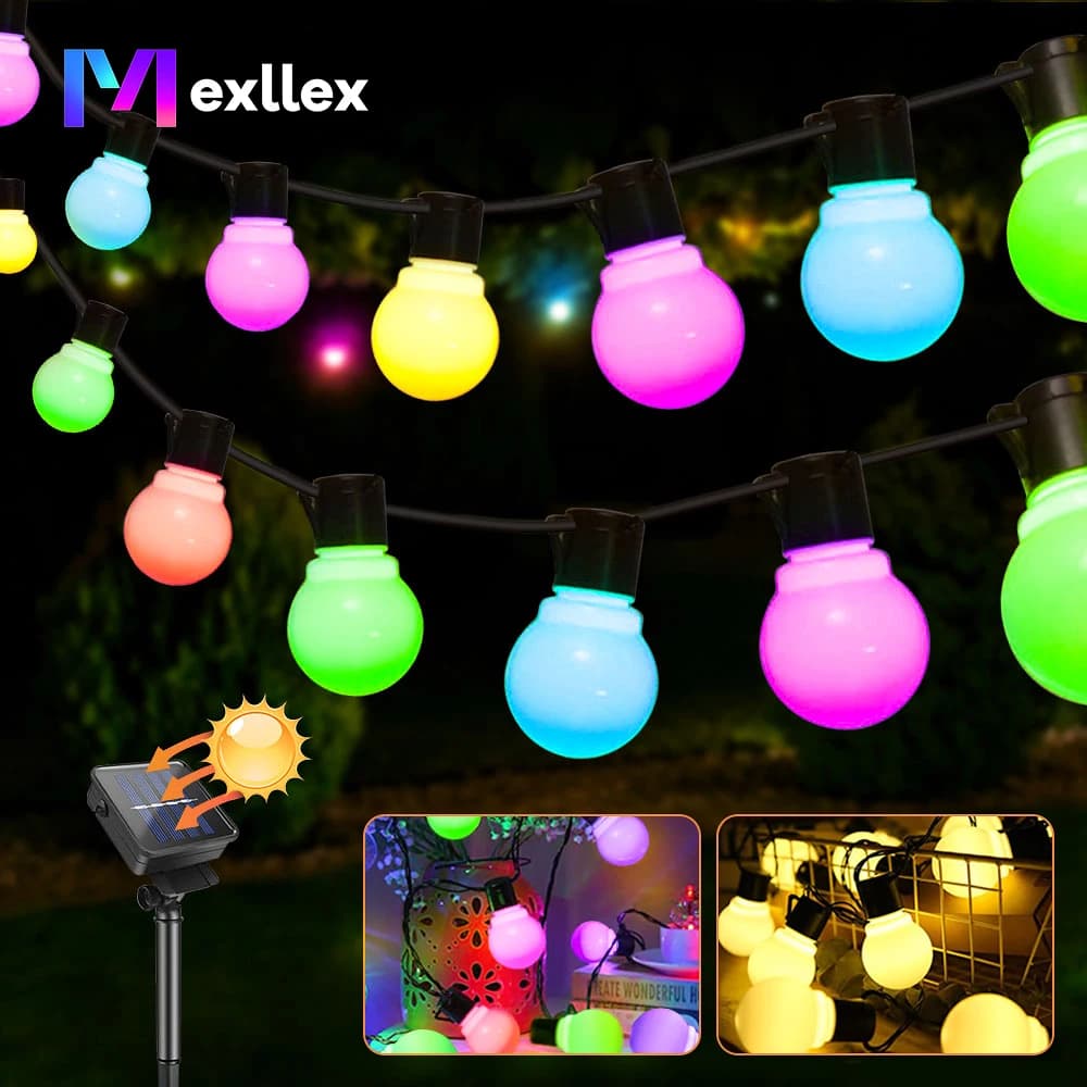 Mexllex G50 LED String Lights Outdoor, caldo/colorato Globo Lampadina impermeabile Scintillio Natale Casa fai da te Festa di nozze Decorazioni da giardino