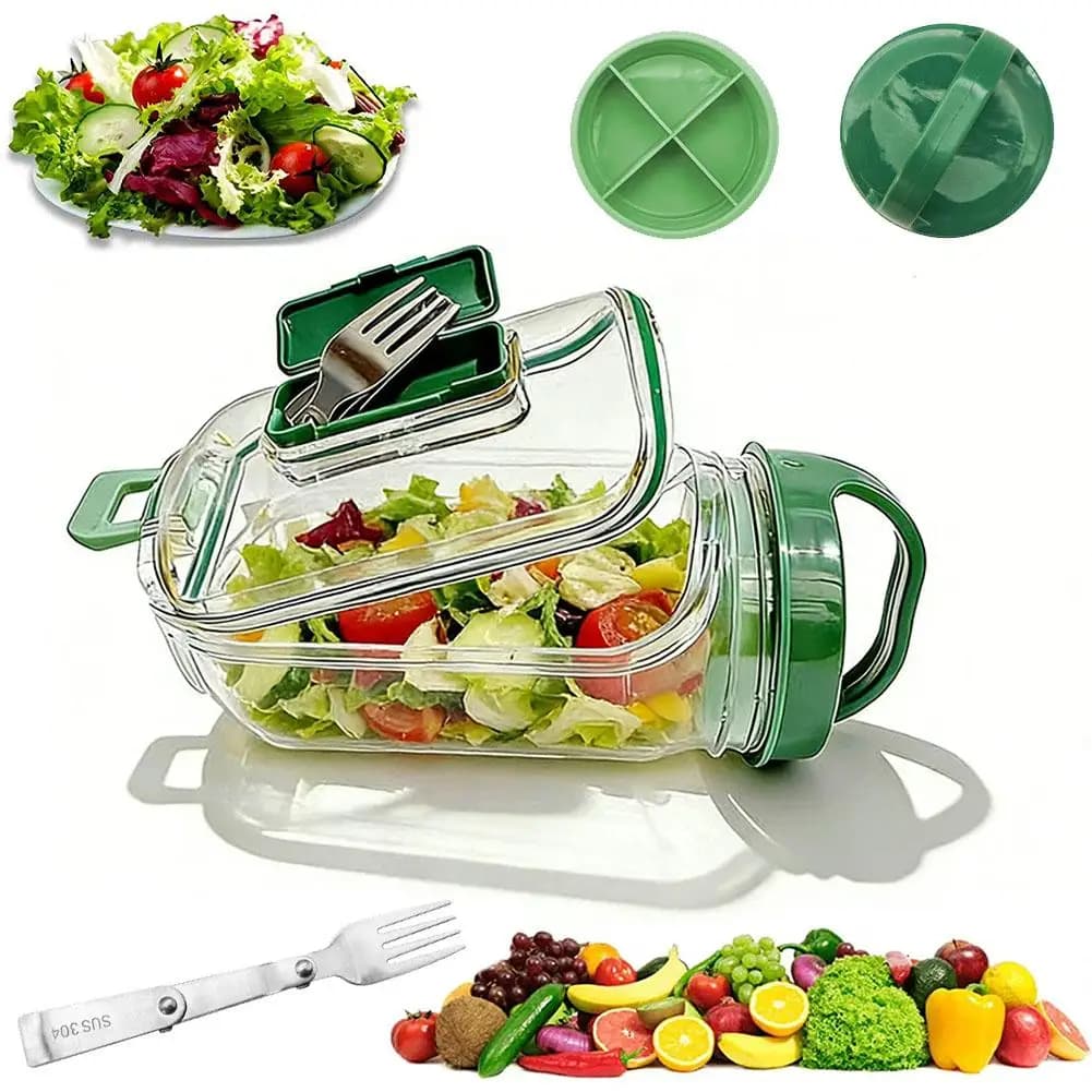 Contenitore Portatile per Insalata con Scomparto per Salsa e Forchetta, Lunch Box Ermetico per Verdure Fresche e Frutta, Contenitore per Preparazione Pasti da Ufficio
