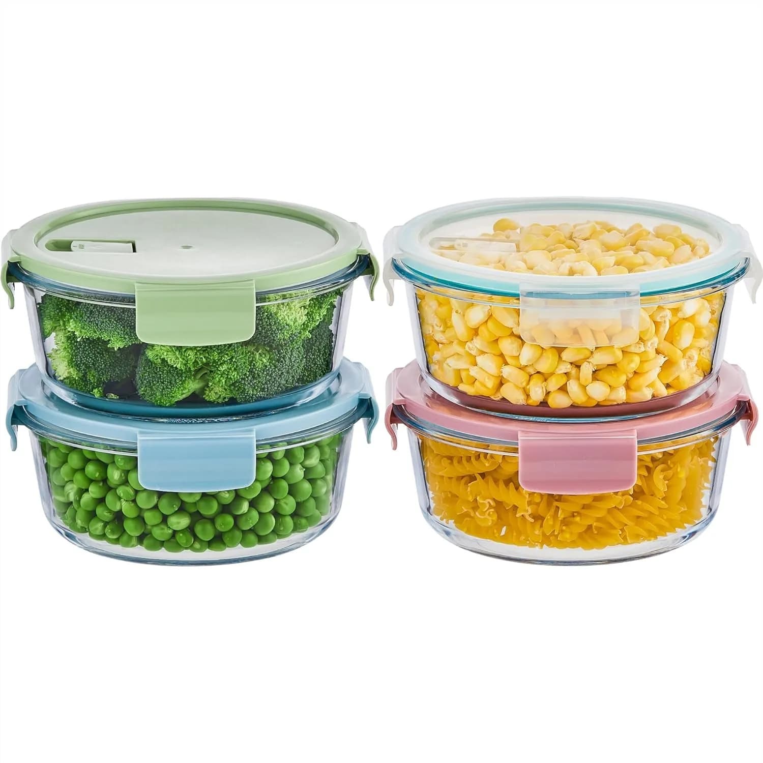 Set di 8 Contenitori in Vetro Rotondi con Coperchi Ermetici, Set da 4 Tazze per Conservare Zuppe e Avanzi