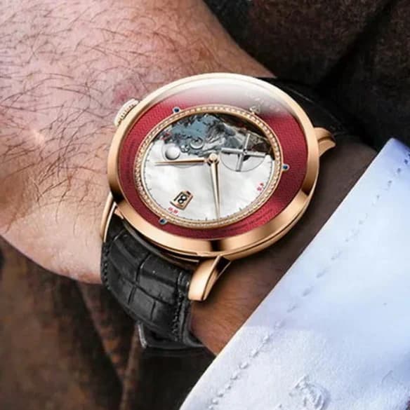 Orologio Automatico da Uomo PONIGER 42mm, Meccanico, Luminoso, con Vetro Zaffiro, Quadrante con Scenografia e Lancetta dei Secondi Girevole a Forma di Mulino a Vento