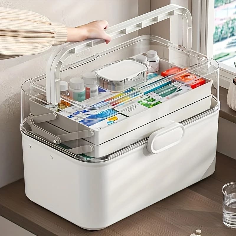 Scatola porta medicinali/contenitore per medicinali di grande capacità con coperchio trasparente - Armadietto porta medicinali in plastica, contenitore organizer multiuso per casa, ufficio, cucina, bagno, camera da letto - Organizer da appoggio salvaspazio per medicinali, forniture per ufficio - Design moderno bianco, contenitore porta medicinali, organizer per la casa, design moderno, struttura robusta, forniture per l'organizzazione domestica, ritorno a scuola, da viaggio