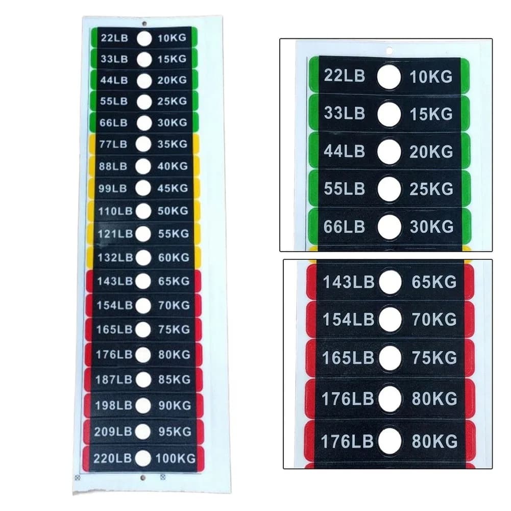 Plastic Weight Stickers 2pcs for Gym Equipment Weight Plates Cable Machines 0kg to 100kg Labels 7x1.2cm Waterproof Fade Proof