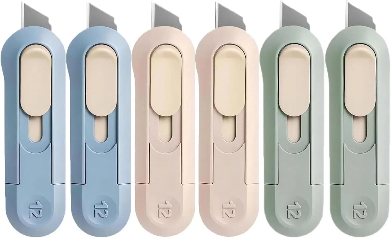 Taglierina per scatole portatile da 6 scatole, coltello carino multifunzionale retrattile per ufficio, casa, artigianato, cartone, cartone, carta, fai da te