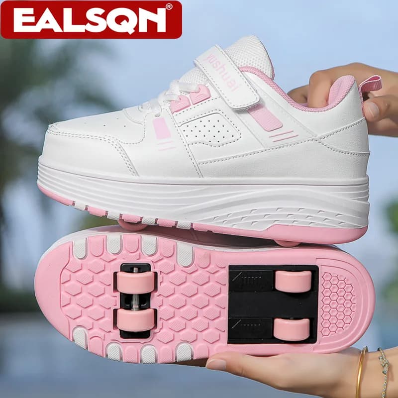 Pattini a rotelle ultraleggeri a 4 ruote per bambini e bambine, con ruote rimovibili, 2-in-1, scarpe da passeggio e da allenamento sportivo per esterni, taglie 31-42