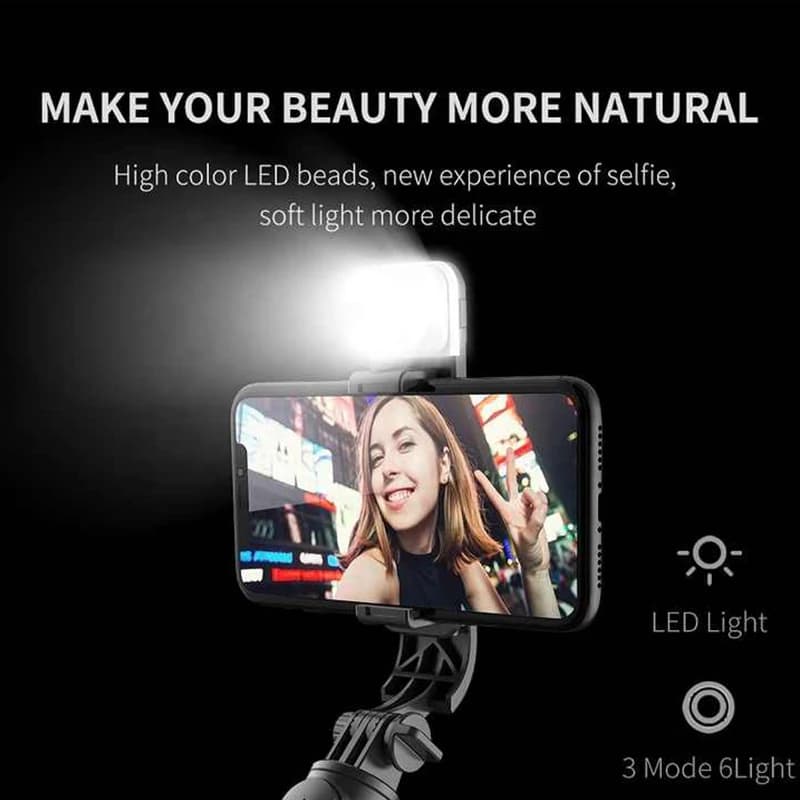 Q02 Asta Selfie Wireless Bluetooth con Treppiede Pieghevole per iPhone Samsung Smartphone Android iOS con Luce di Riempimento