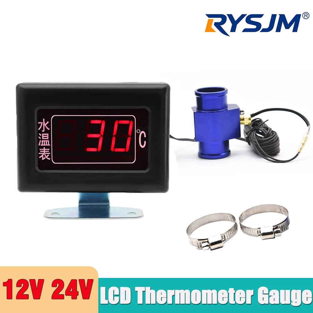 LED Digital Display Temperature Meter Detector Sensor 10mm Universal 0-120 ℃ Electronic Thermometer Monitor for Truck 12V/24V