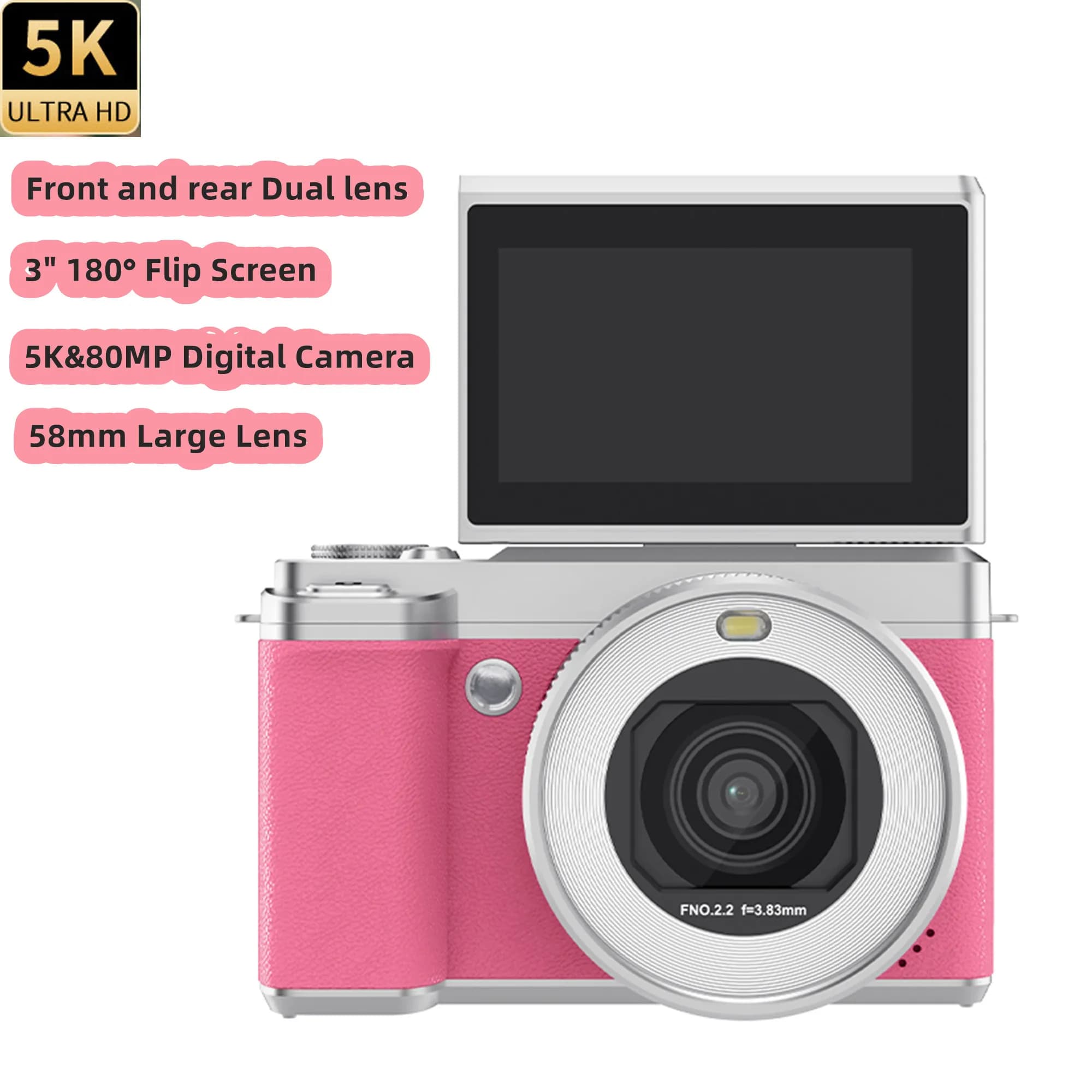 Fotocamera digitale compatta con doppio obiettivo 5K 18X Zoom digitale Videoregistratore Vlogging vintage YouTube 180 ° Selfile per schermo ribaltabile