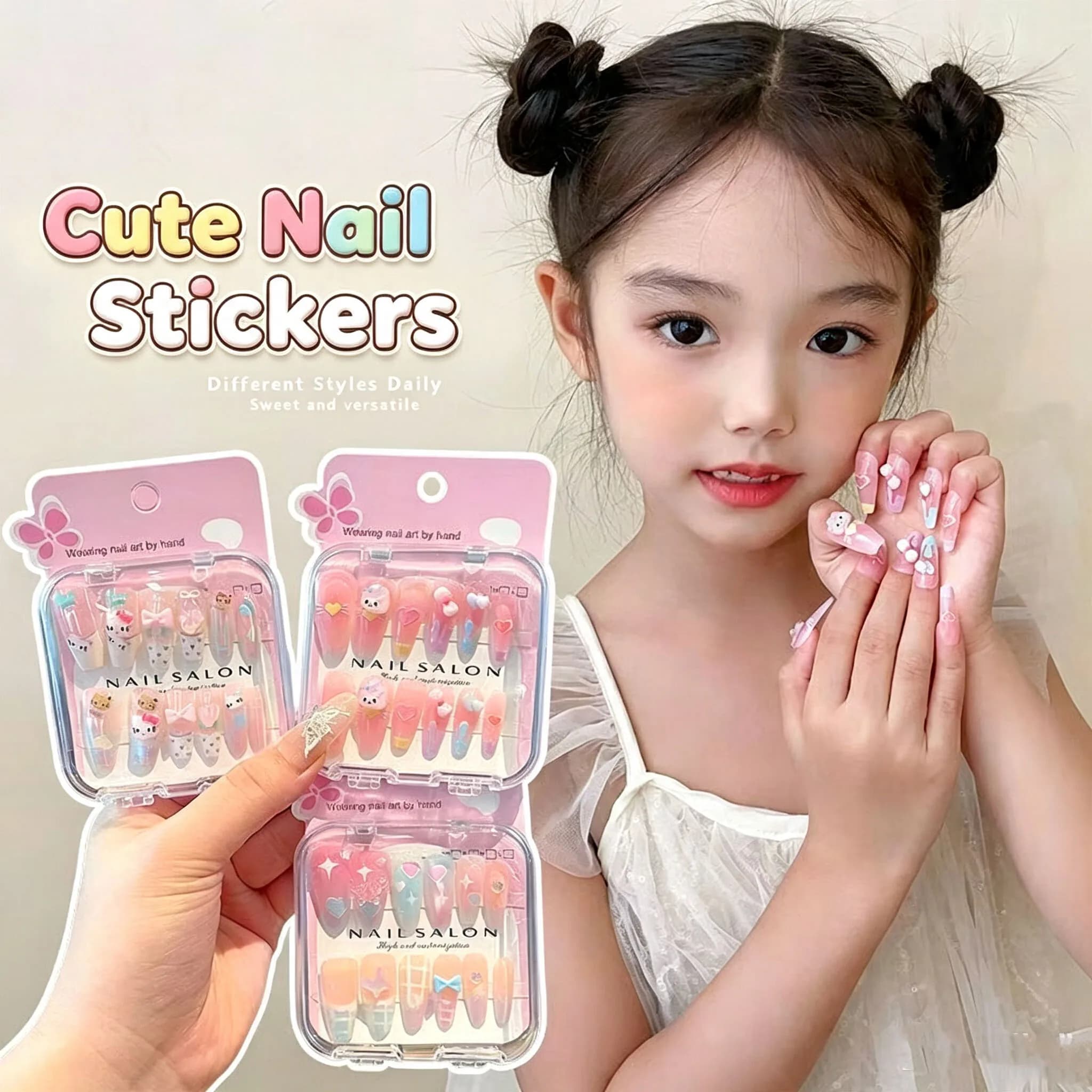 Sanrio Kids Long Press-on Nails Set of 10 Hello Kitty & Cinnamoroll Designs Safe Non-Toxic Easy Wear for Little Fashionistas