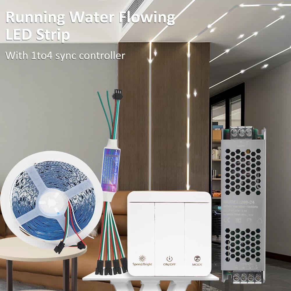 24V Acqua corrente che scorre HA CONDOTTO LA Luce di Striscia WS2811 Lampada a Nastro Pixel Effetto di Caccia Corsa di Cavalli Kit Controller Interruttore a Nastro Flessibile
