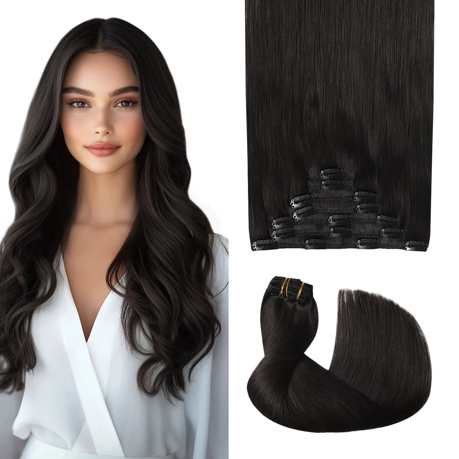 Sweetmet Pro2.0 Clip in Hair Extensions Real Human Hair 120g Thick 7pcs #1B Natural Black Remy Real Human Hair Extensions Clip ins Seamless Double Weft for Women