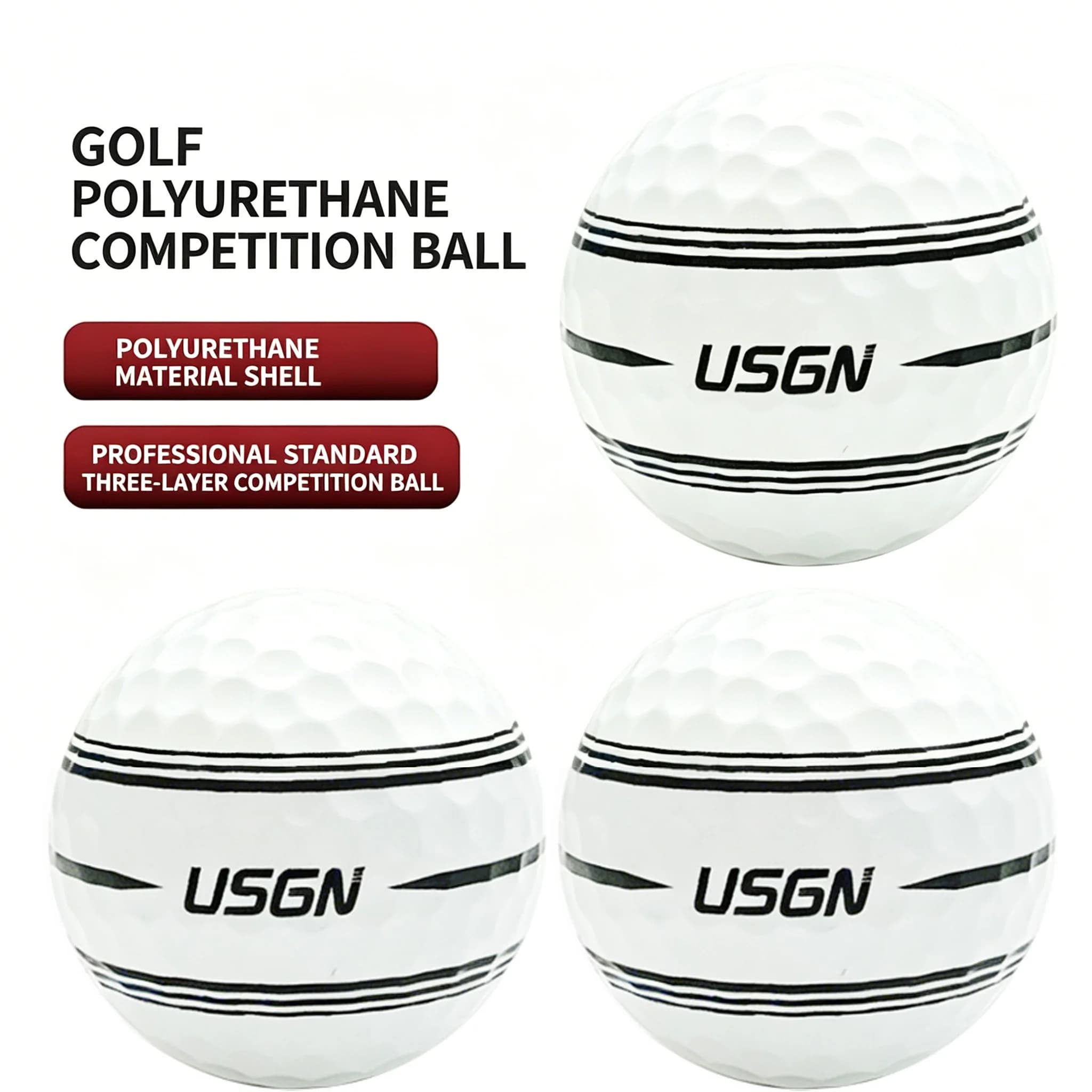 USGN Polyurethane Golf Ball, Ultra Long Distance Competition Ball Three-Layer Aiming Ball 3 Loose Pieces