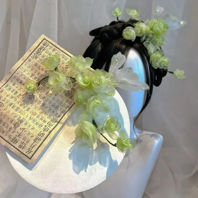 Forcina per capelli in filato di prugna verde, stile nazionale fresco antico, nuovi accessori per capelli con testa di fiore cinese