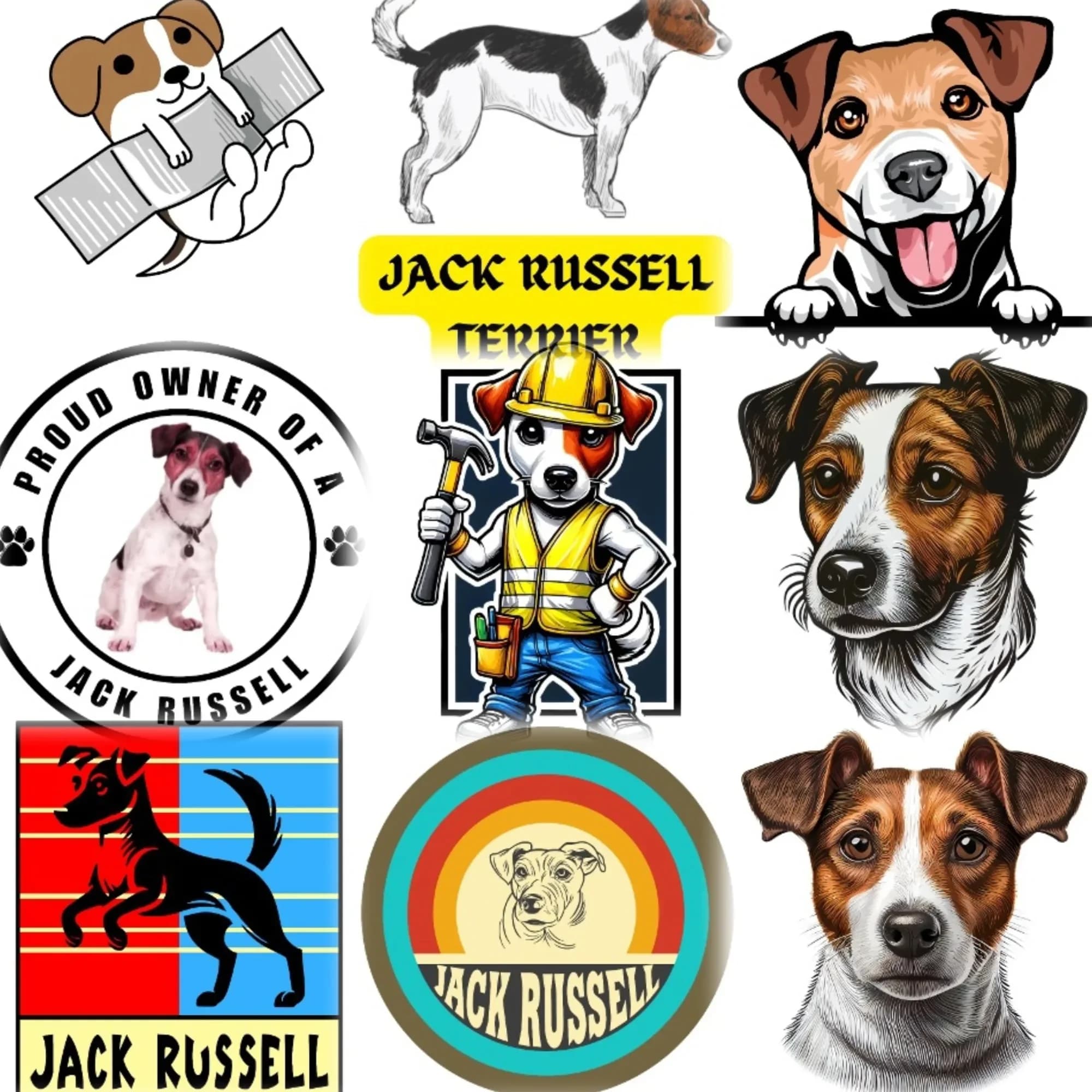 Adesivo per Casco, Auto, Bicicletta, Furgone, Frigorifero, Moto, Parete con Cane Jack Russell Terrier - Accessori Personalizzabili