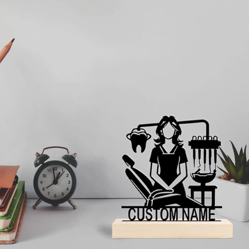 1pc Customized Metal Handicraft Ornaments Customizable Content With Wooden Base Modern Rural Home Desktop Decorations