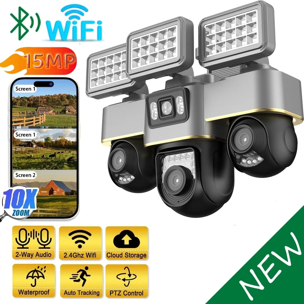 Video Camera WIFI 3 Objective PTZ 3 Screen Human Detection CCTV Camera Outdoor Camera Security Cameras for Night Vision