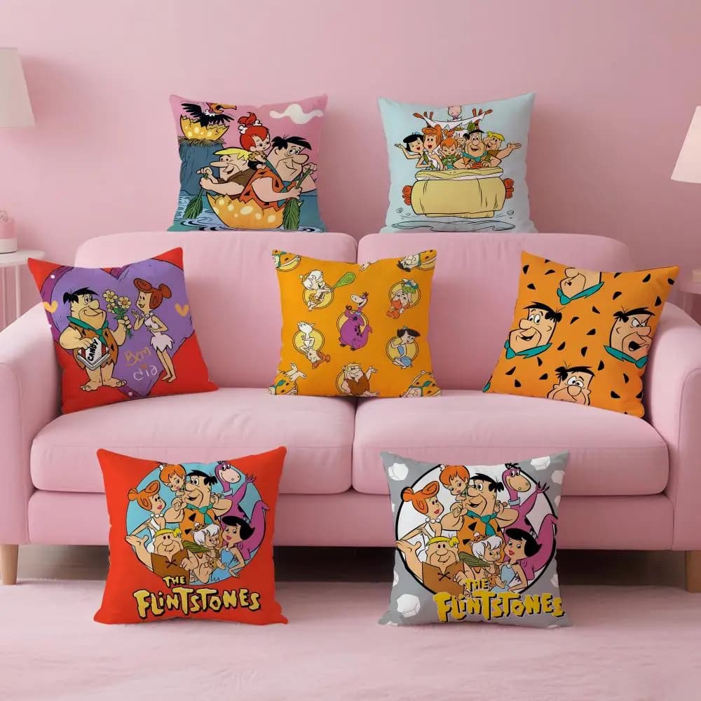 Classic cushion cover with Flintstones design, comfortable double face cushion cover for car, sofa, bedroom and more
