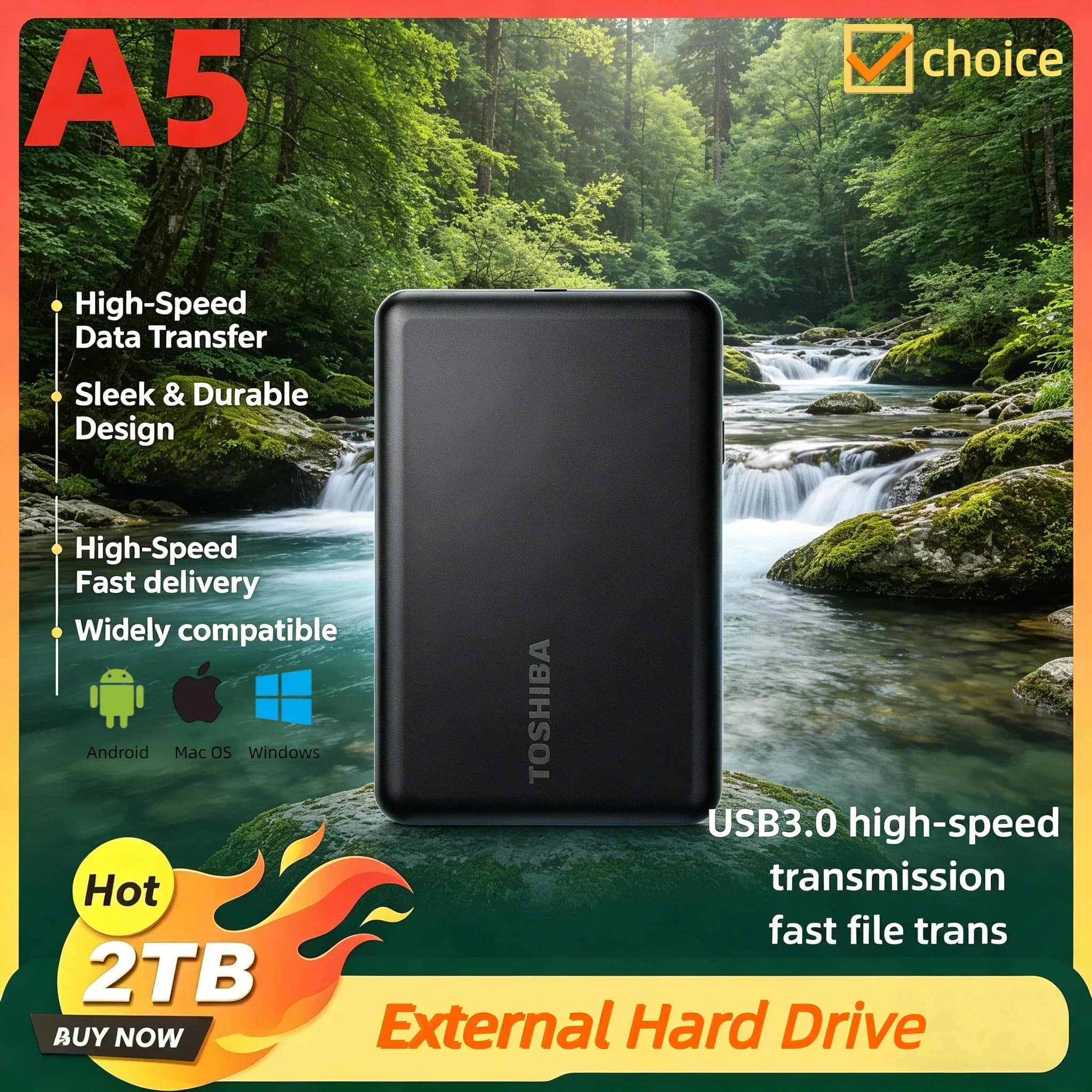 OEM per Toshiba A5 Expansion, HDD Esterno Portatile da 2.5 Pollici, 500GB 1TB 2TB, USB3.0, Box per Disco Rigido per PC, Mac, Laptop, PS4, PS5