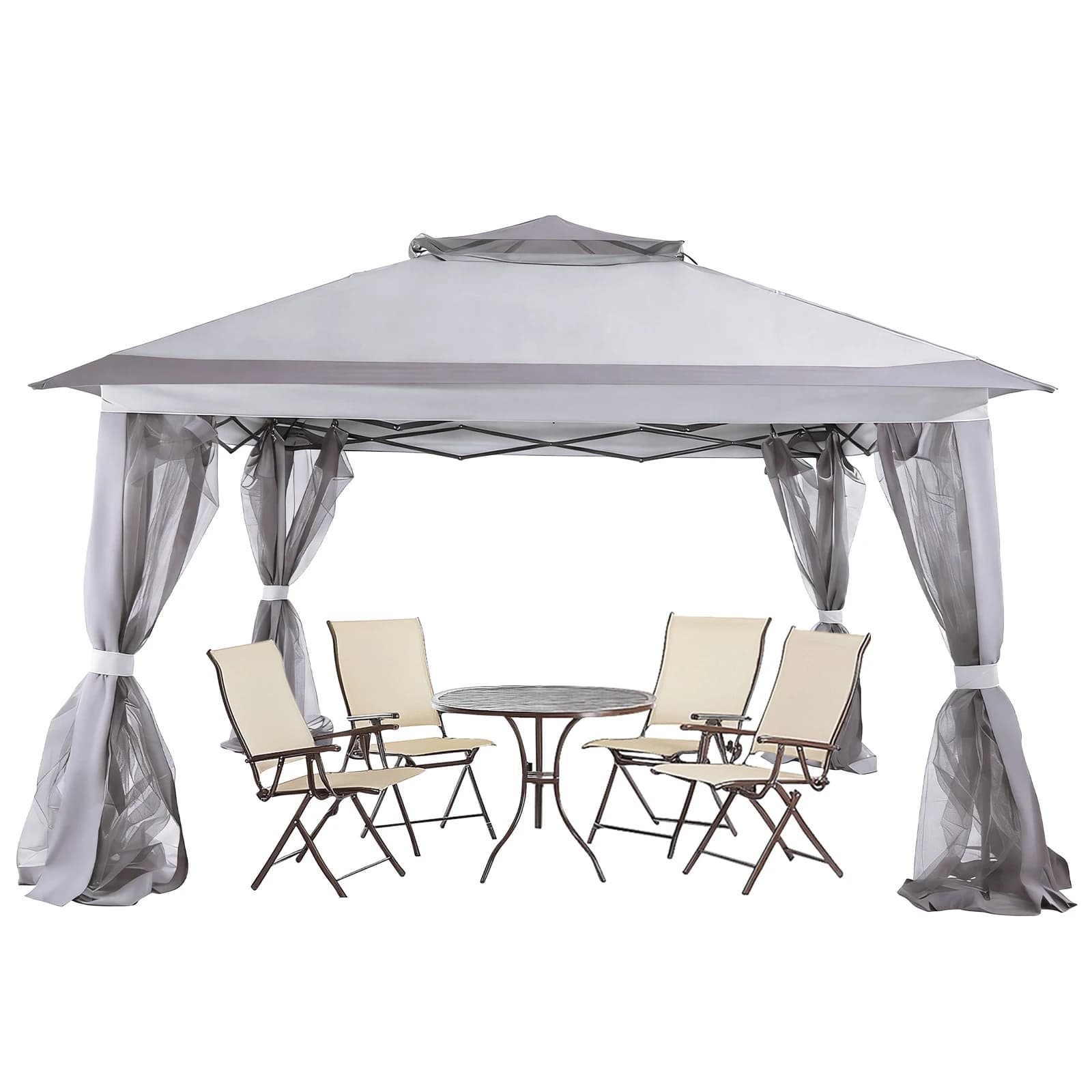 10x10ft Double Roof Canopy Tent with Metal Frame & Stakes & Mosquito Nets with Privacy Screen for Outdoor Camping/Lawn/Backyard