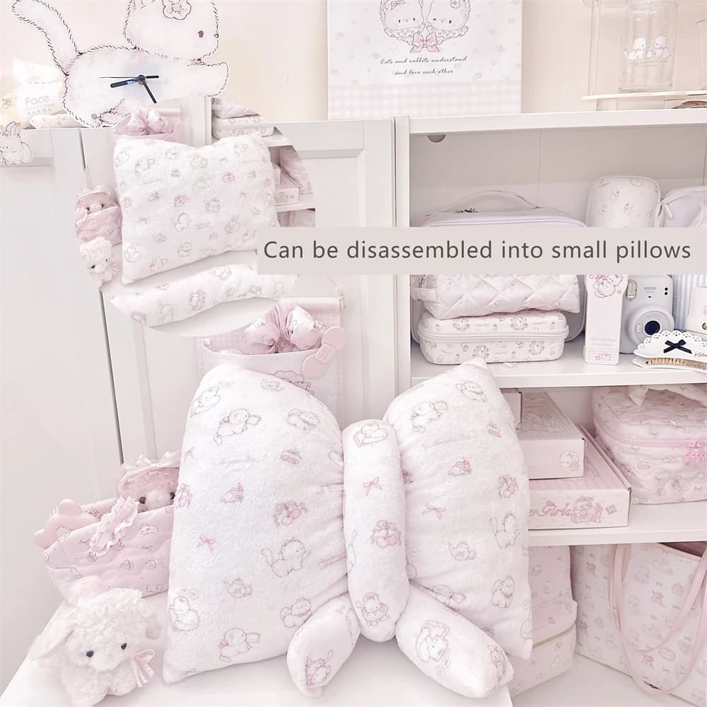 Cute Pillow Cat Velvet Pillow Bow Sofa Home Decoration Bedroom Dormitory Office Chair Cushion Cute Nap Pink Pillow 45cmx35cm