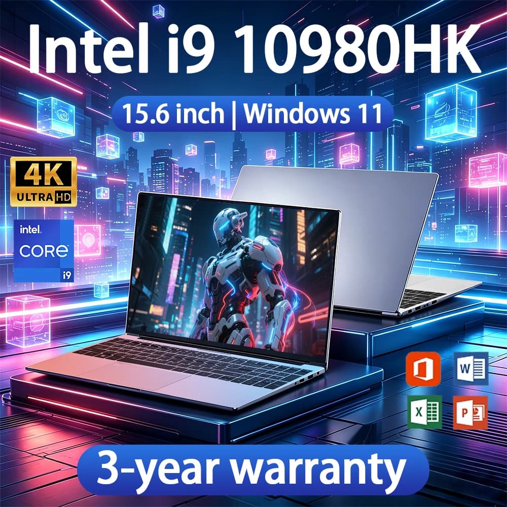 Laptop da 15.6 pollici con Windows 11, Intel Core i9 10980HK, 16GB di RAM, SSD da 1TB, computer ultrasottile, con lettore di impronte digitali, notebook da gioco e per uso aziendale.