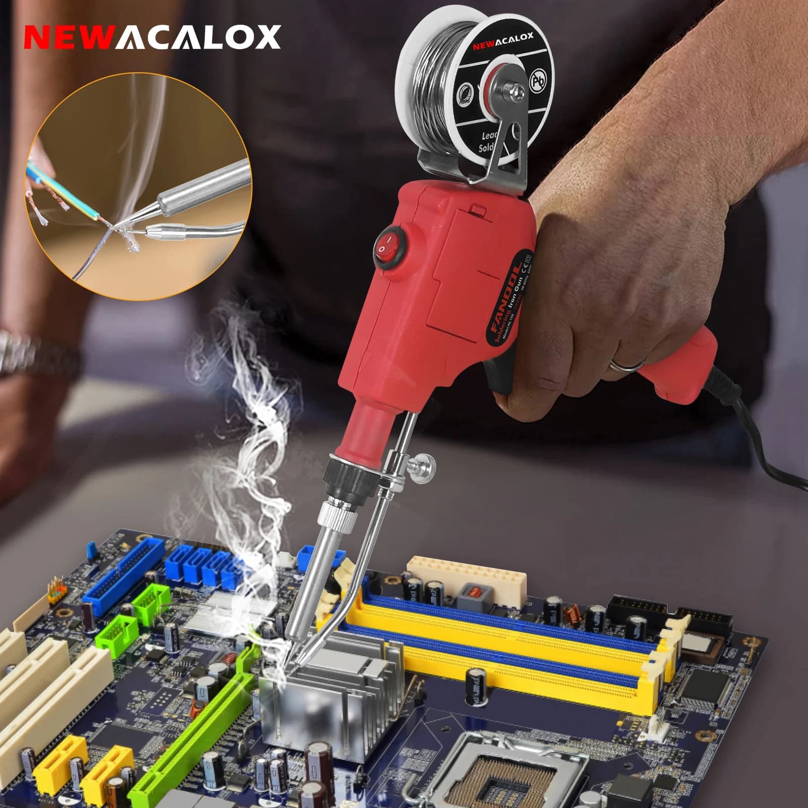 NEWACALOX Kit pistola per saldatura con pulsante ON/OFF, pistola per saldatura a caldo interno da 60 W Kit di saldatura a stagno con invio automatico per riparazione PCB IC