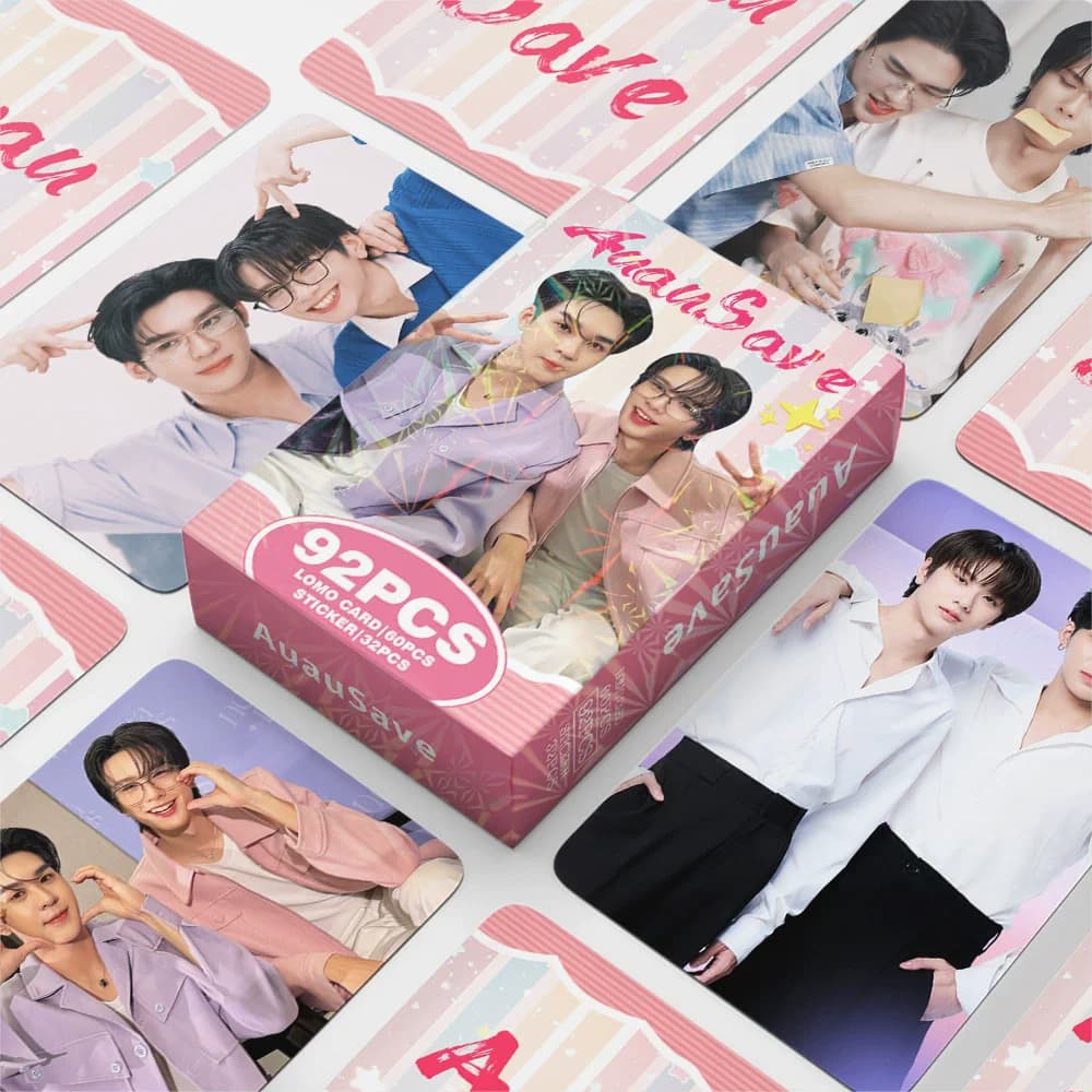 92PCS Thailand Star AuauSave LOMO Card Set - Drama CP Auau & Save Holographic Photo Cards with Stickers