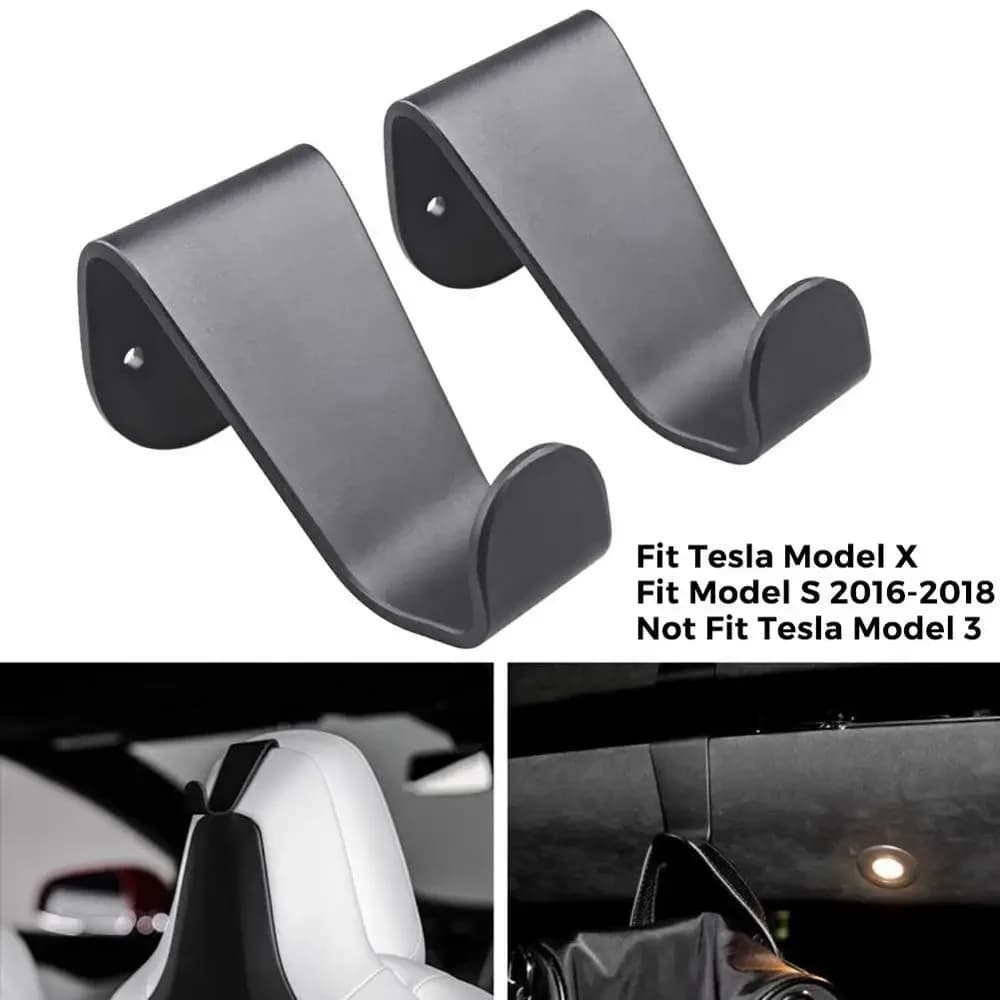 Ganci appendiabiti Poggiatesta sedile Gancio posteriore Porta borsa Indumento Appendiabiti solo per Tesla Model SX - Nero (Set di 2)