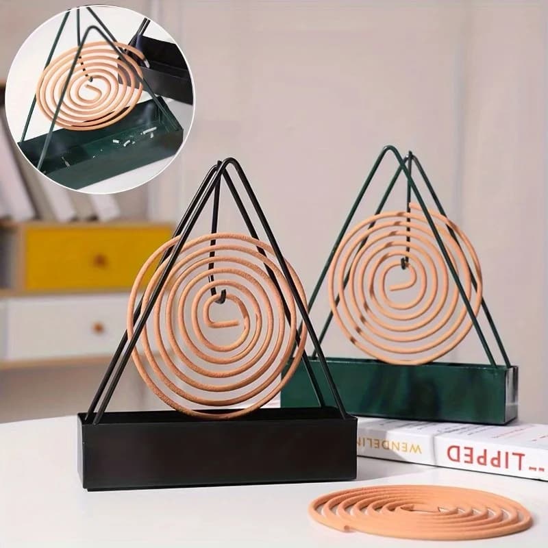 Portabobina per zanzare in metallo nero da 2 pezzi - Supporto per bruciatore di incenso triangolare per interni ed esterni, compatibile con barca a bastoncini e bobine