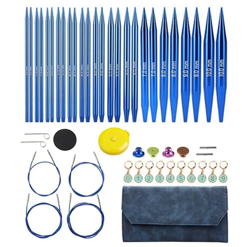 A04G Aluminium Interchangeable Ferri Set, Circular Ferri for Knitting, Weaving and Work Kit with Yarn