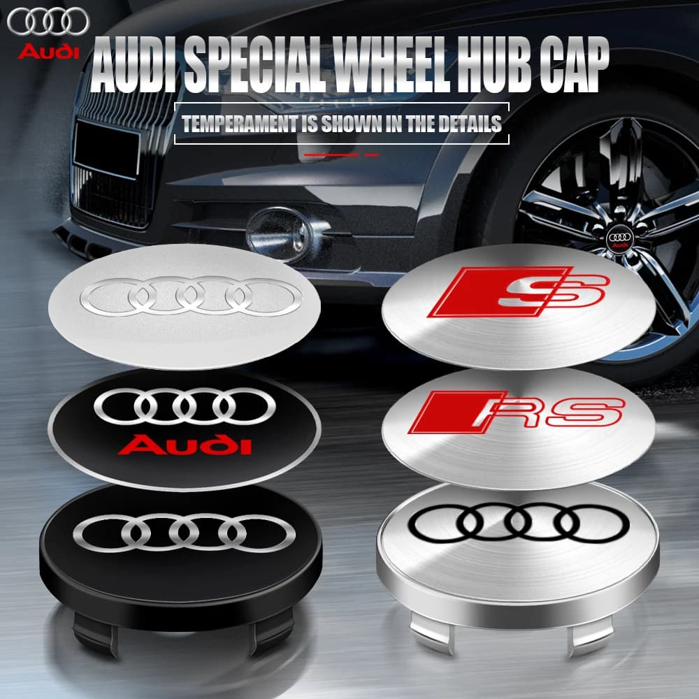 4 adesivi per mozzo ruota auto da 56/65 mm, coprimozzo da 60/68 mm per accessori AUDI RS Sline A3 A4 B8 A1 Q3 A5 Q5 A6 Q7