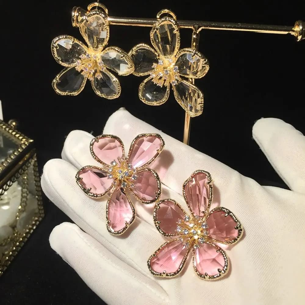 Orecchini di Lusso con Fiori di Cristallo, Splendidi Orecchini a Perno con Fiori di Cristallo per Matrimoni, Orecchini con Strass per Spose e Feste, Accessori di Gioielleria