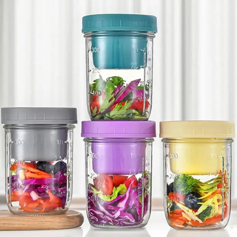 Salad Bowl Glass with Lid Leakproof Container for Office and Outdoor Activity
