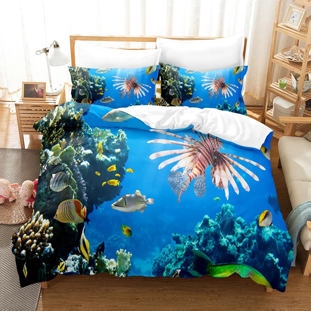 Underwater Bedding Set with 3D Printing, king size duvet, bedding for bedroom, home textiles, double duvet cover for children, Dropship