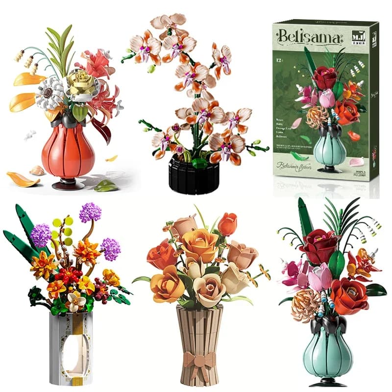 Creativo rosa orchidea vaso di fiori eterni piantare blocchi di costruzione girasole loto fiori romantici giocattoli di mattoni regalo di San Valentino
