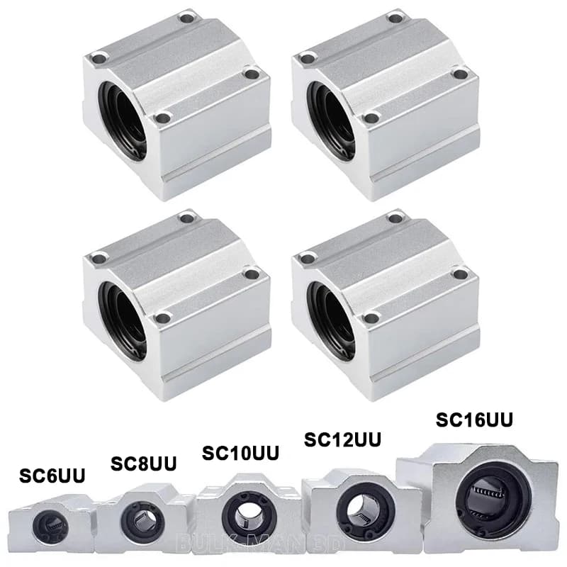 4 Pezzi SC6UU SCS8UU SC10UU SC12UU SC16UU Blocco scorrevole con cuscinetto a sfera per movimento lineare per Router CNC, Stampante 3D, Guida e Albero