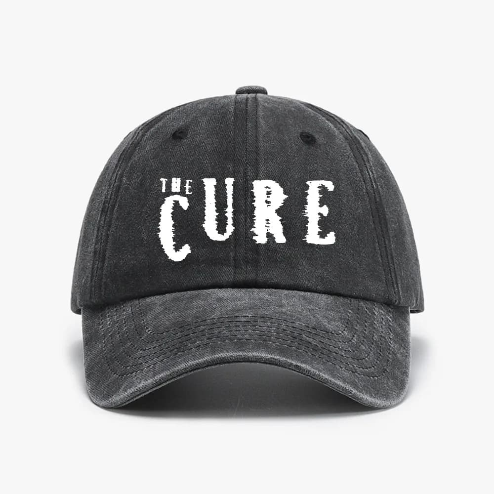 Cappellini The Cure in denim lavato effetto distressed da uomo e donna, cappellini da baseball estivi alla moda casual regolabili con chiusura snapback