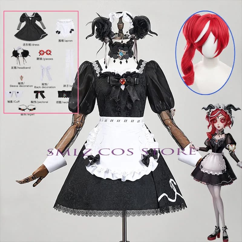 Game Identity V Cosplay Strega Sacerdote Costume Cosplay Fiona Gilman Abito gotico nero Parrucca Set Vestito da festa di Halloween per donna