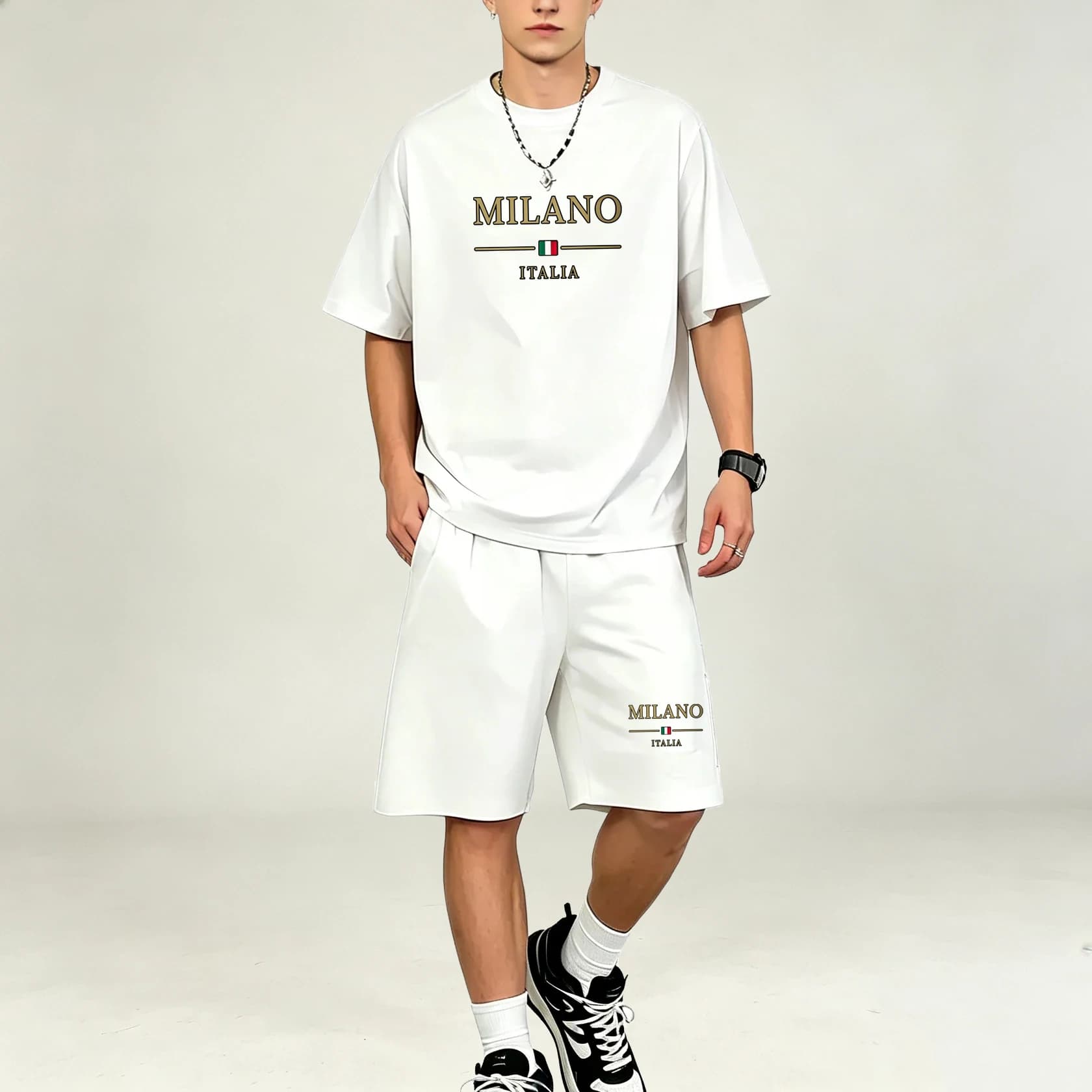 Men T‑Shirts Sets Trendy Graphic Print 2‑Piece Sets New Summer Quick Dry T‑Shirts Sets Casual Sportswear Male Outdoor Daily Wear