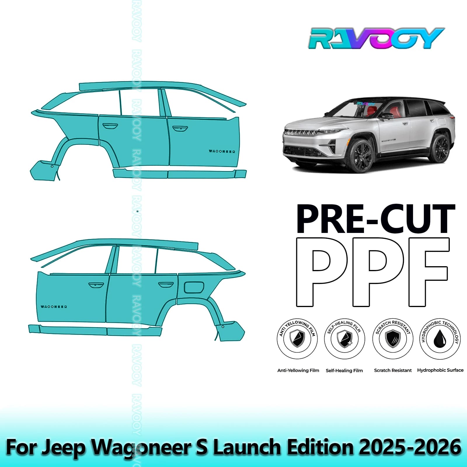 For Jeep Wagoneer S Launch Edition 2025-2026 8.5mil Transparent Opaque Pre-Cut PPF Door and Kit Pillar A/B Protection Film TPU Set