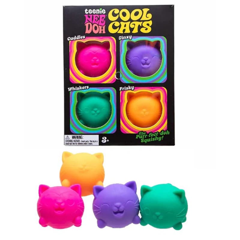 NeeDoh Teenie Cool Cats Confezione da 3 Adorabili Mini Gatti Giocattoli Antistress Morbidi e Schiacciabili Sensoriali