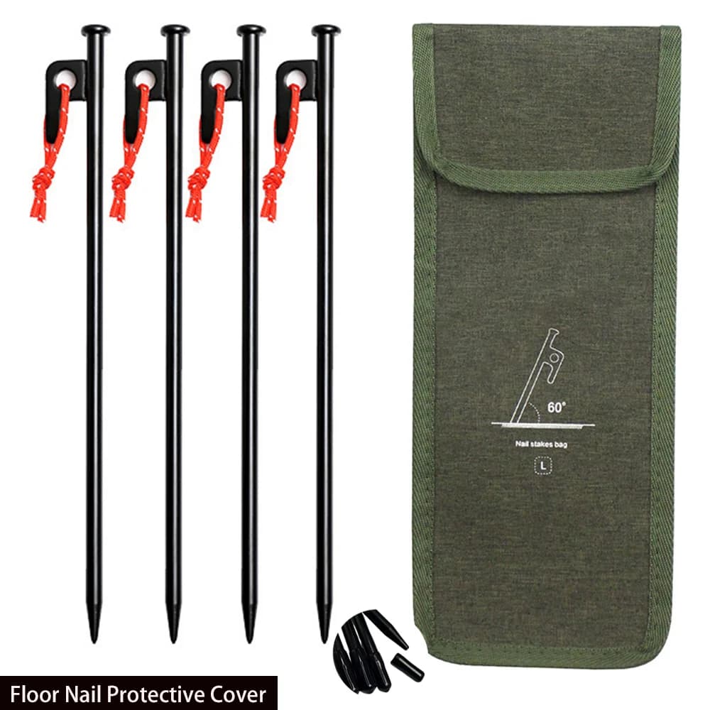 4pcs 20/30cm Outdoor Tent Nail Tent Pegs Heavy Duty Steel Tent Stakes Camping 1pc Nails bag with Storage Bag Accessories
